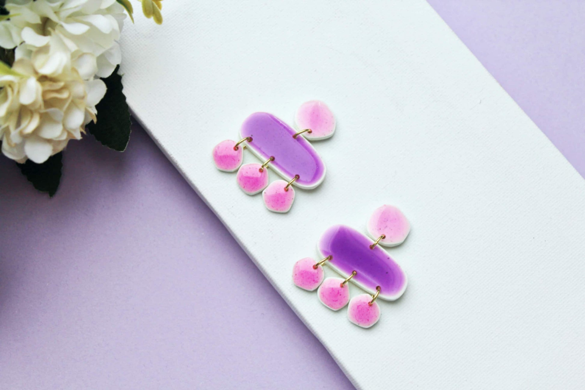 Purple Statement Earrings, Pink Earrings, Modern Dangle Earrings, Ceramic Earrings, Polymer Clay Earrings, Faux Stone,Handmade earrings,Gift