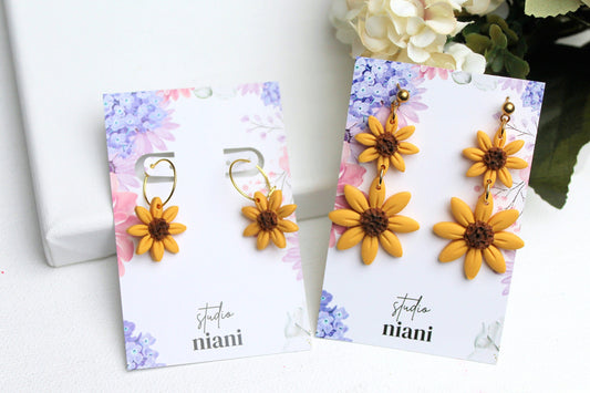 Sunflower Hoop Earrings, Floral Earrings, Summer Earrings, Spring Earrings, Polymer Clay Earrings, Statement Earrings, Clay Hoops, Handmade