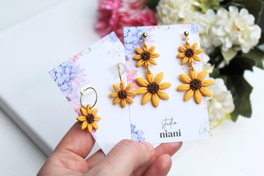 Sunflower Hoop Earrings, Floral Earrings, Summer Earrings, Spring Earrings, Polymer Clay Earrings, Statement Earrings, Clay Hoops, Handmade