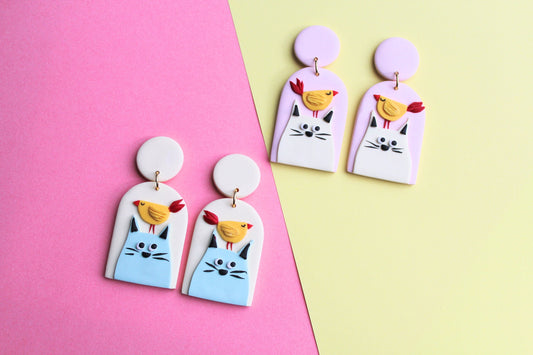 Cat Earrings, Cute Earrings, Fun Earrings, Polymer Clay Earrings, Cat Lover Gifts, Cute Cat, Art Earrings, Statement Earrings, Handmade,Gift