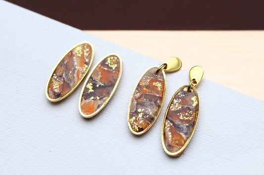 Earthy Tone Earrings, Oval Earrings, Elegant Earrings, Marble Earrings, Faux Stone Earrings, Polymer Clay Earrings, Stud Earrings, Handmade