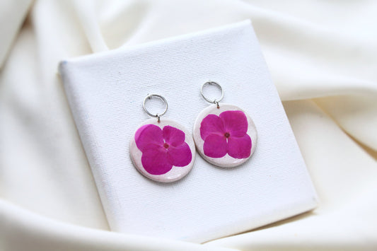 Pressed Flower Earrings, Real Flower Earrings, Dried Flower Earrings, Polymer Clay Earrings, Plant Earrings, Elegant, Handmade, Pink Earring