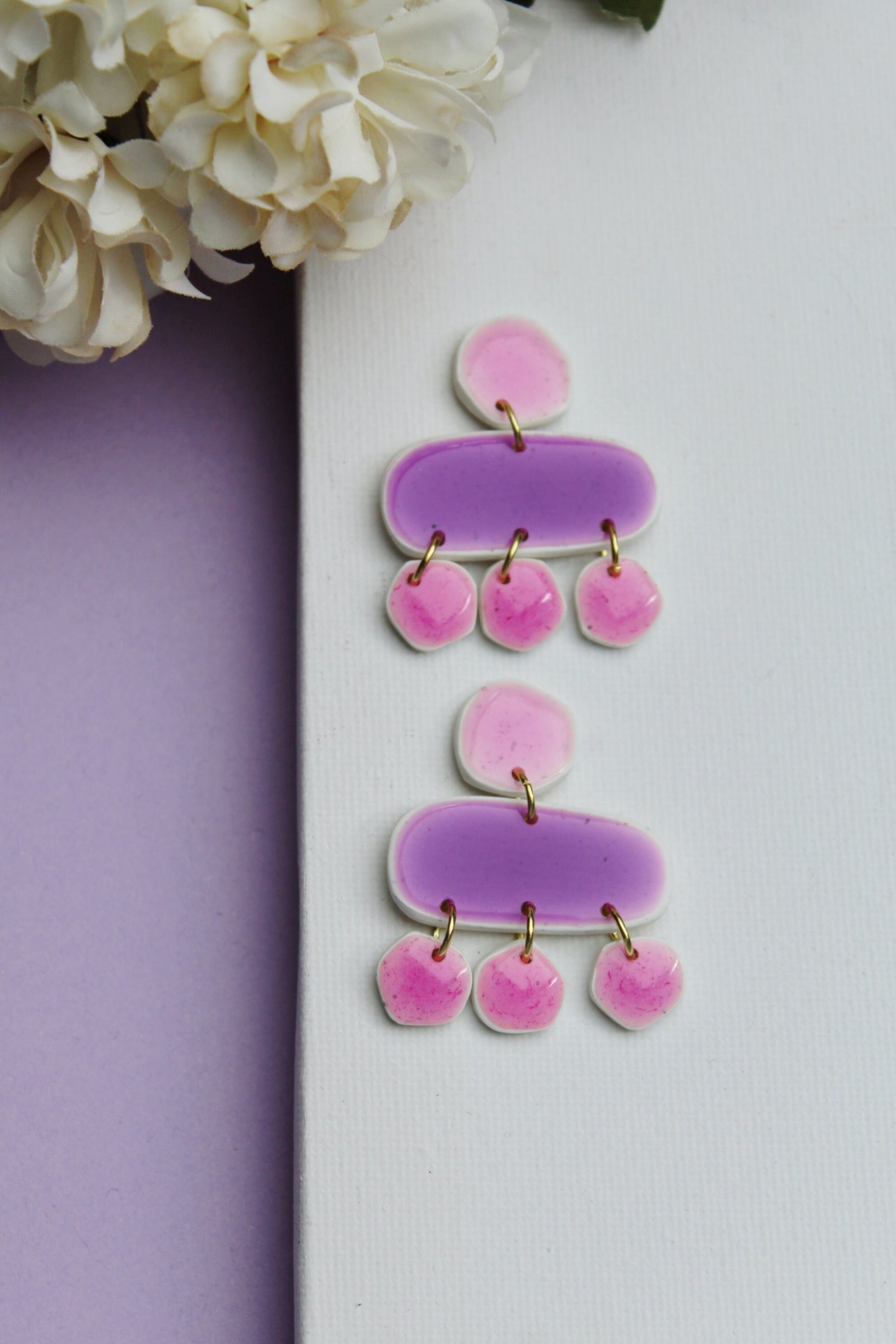 Purple Statement Earrings, Pink Earrings, Modern Dangle Earrings, Ceramic Earrings, Polymer Clay Earrings, Faux Stone,Handmade earrings,Gift