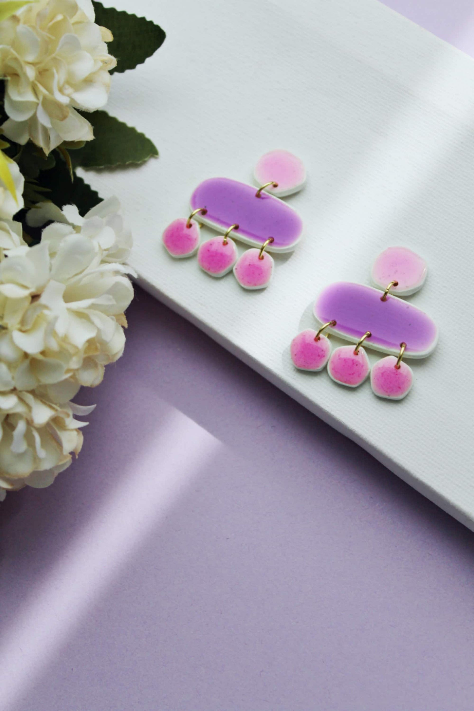 Purple Statement Earrings, Pink Earrings, Modern Dangle Earrings, Ceramic Earrings, Polymer Clay Earrings, Faux Stone,Handmade earrings,Gift
