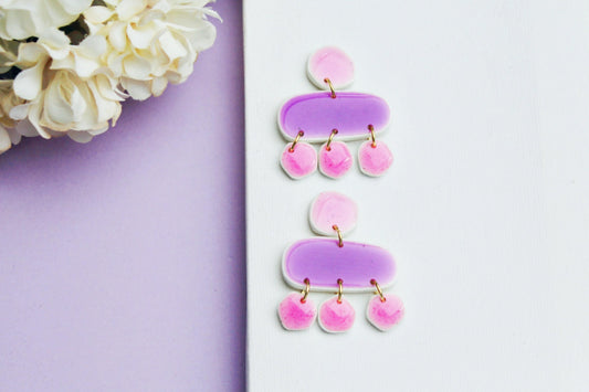Purple Statement Earrings, Pink Earrings, Modern Dangle Earrings, Ceramic Earrings, Polymer Clay Earrings, Faux Stone,Handmade earrings,Gift