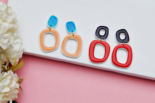 Organic Shape Earrings, Summer Earrings, Open Drop Earrings, Statement Earrings, Modern Earrings, Ceramic, Polymer Clay Earrings, Faux Stone