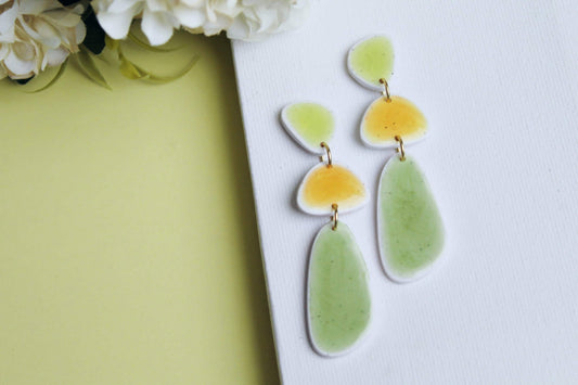 Spring Earrings, Green Yellow Earrings, Stone Earrings, Faux Ceramic Earrings, Clay Earrings, Organic Shape, Summer, Handmade earrings, Gift