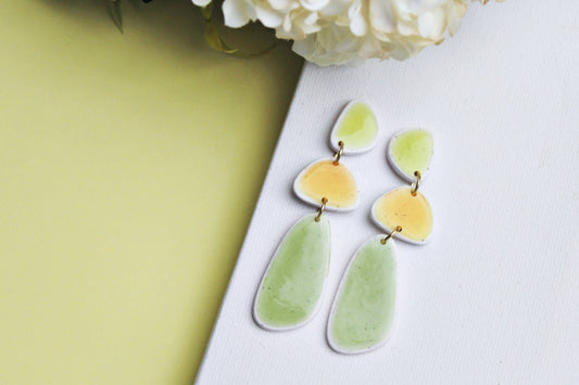 Spring Earrings, Green Yellow Earrings, Stone Earrings, Faux Ceramic Earrings, Clay Earrings, Organic Shape, Summer, Handmade earrings, Gift