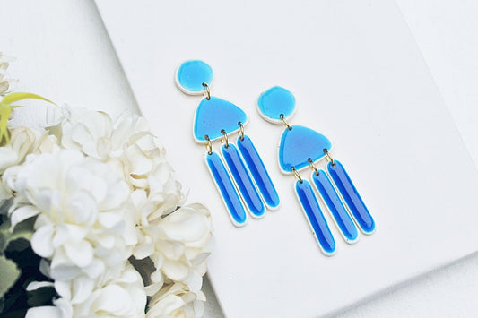 Blue Statement Earrings, Summer Earrings, Cobalt Blue Earrings, Polymer Clay Earrings, Modern Dangle, Faux Stone, Handmade earrings, Gift