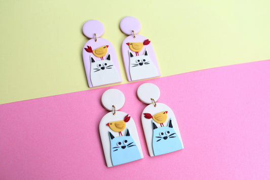 Cat Earrings, Cute Earrings, Fun Earrings, Polymer Clay Earrings, Cat Lover Gifts, Cute Cat, Art Earrings, Statement Earrings, Handmade,Gift