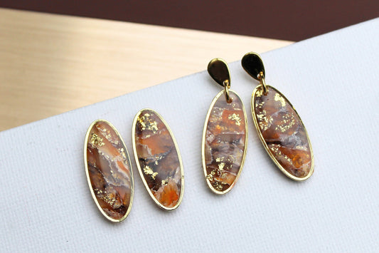 Earthy Tone Earrings, Oval Earrings, Elegant Earrings, Marble Earrings, Faux Stone Earrings, Polymer Clay Earrings, Stud Earrings, Handmade