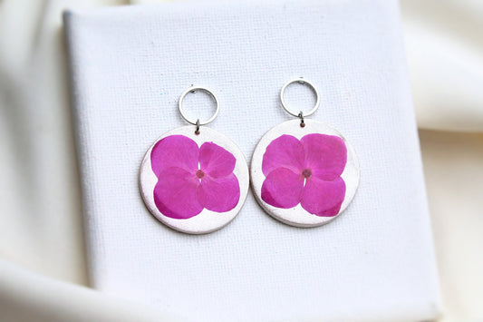 Pressed Flower Earrings, Real Flower Earrings, Dried Flower Earrings, Polymer Clay Earrings, Plant Earrings, Elegant, Handmade, Pink Earring