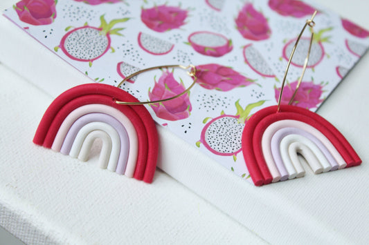 Statement Rainbow Earrings, Pink Hoops, Clay Earrings, Statement Earrings, Handmade, Rainbow Clay Earrings, Large Hoop Earrings, Geometric,