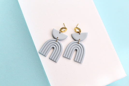 Light Blue Rainbow Earrings, Boho Earrings, Statement Earrings, Clay Earrings, Geometric, Rainbow Clay Earrings,Minimalist,Handmade Gift