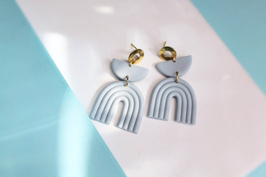 Light Blue Rainbow Earrings, Boho Earrings, Statement Earrings, Clay Earrings, Geometric, Rainbow Clay Earrings,Minimalist,Handmade Gift