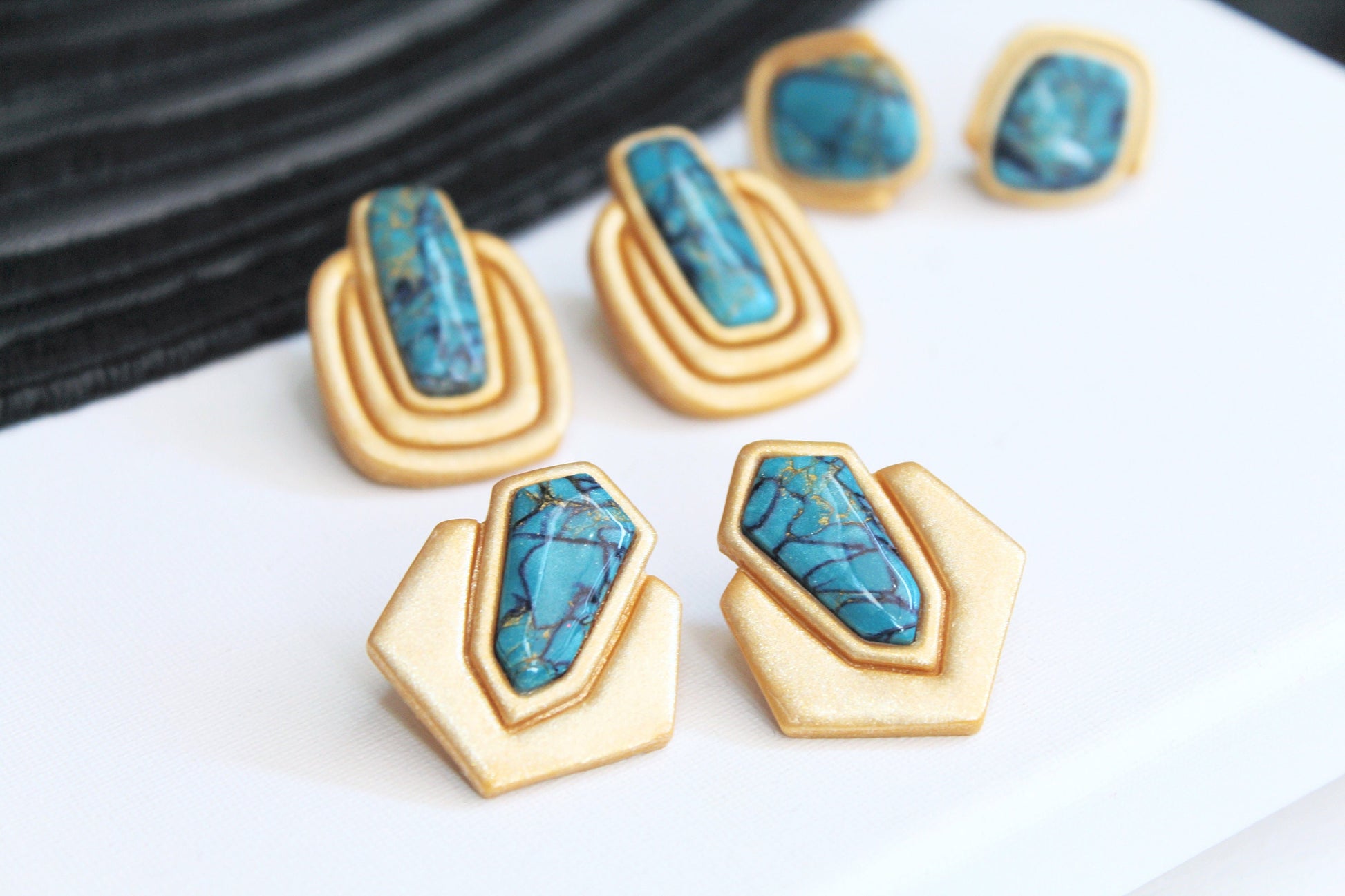 Turquoise Earrings Studs, Polymer Clay Earrings, Handmade Jewelry, Aqua Earrings, Marble Clay Earrings, Elegant,Turquoise Earrings Gold,Gift