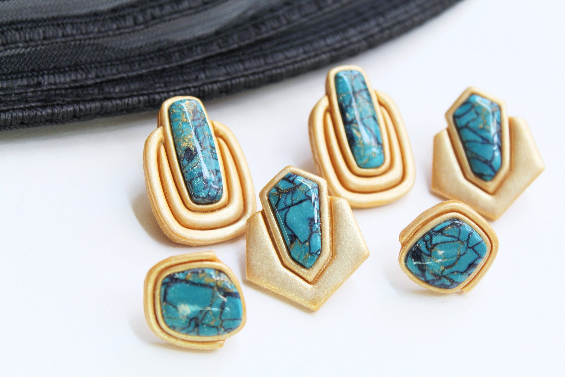 Turquoise Earrings Studs, Polymer Clay Earrings, Handmade Jewelry, Aqua Earrings, Marble Clay Earrings, Elegant,Turquoise Earrings Gold,Gift