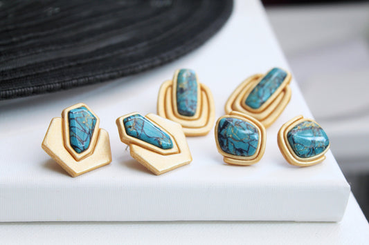 Turquoise Earrings Studs, Polymer Clay Earrings, Handmade Jewelry, Aqua Earrings, Marble Clay Earrings, Elegant,Turquoise Earrings Gold,Gift