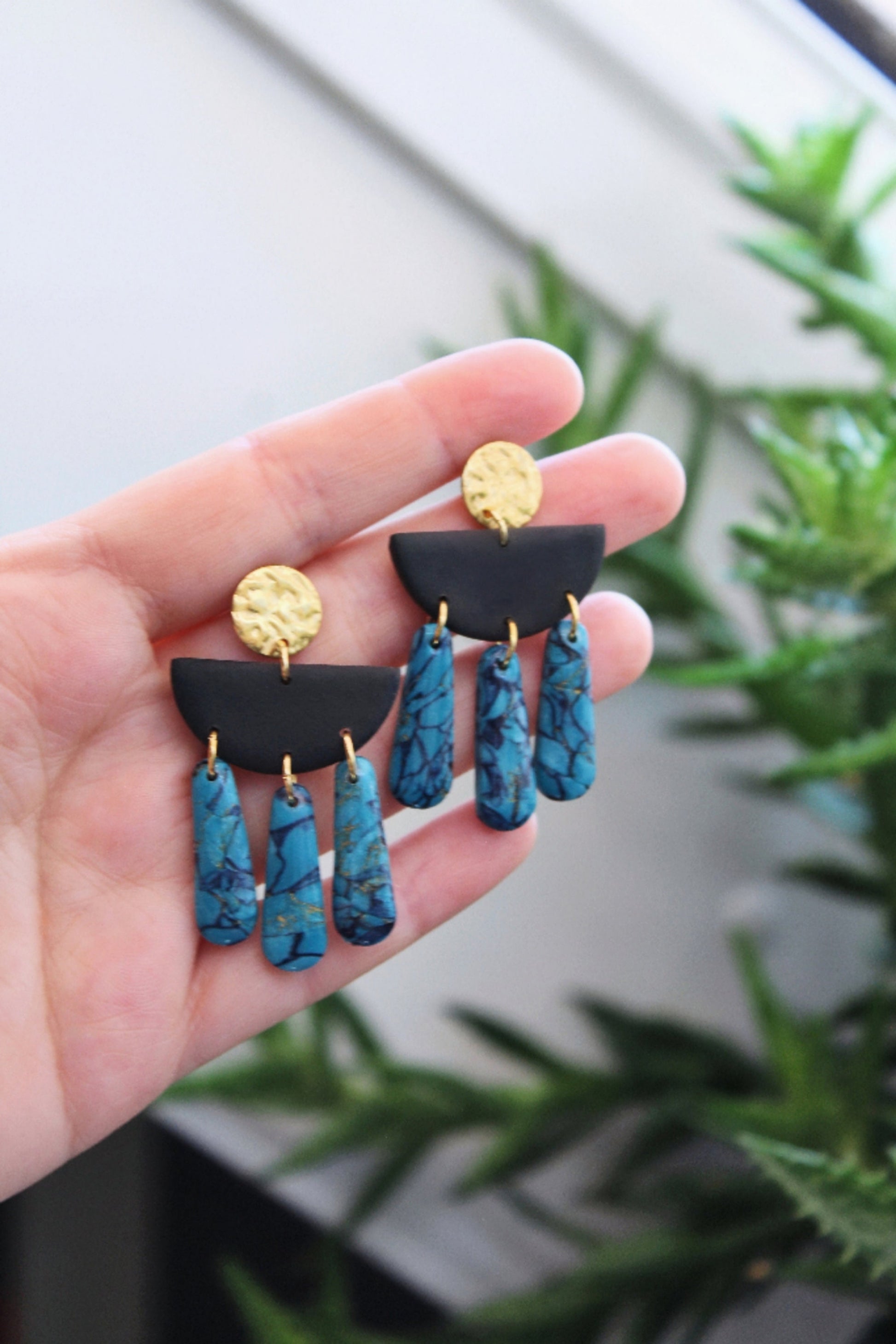 Turquoise Earrings Dangle, Black Turquise Earrings, Polymer Clay Earrings, Handmade Jewelry, Summer Earrings, Turquoise Earrings Gold, Gift