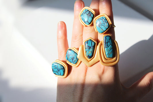 Turquoise Ring, Statement Summer Ring , Handmade Jewelry, Aqua Ring, Marble Clay Jewelry, Elegant, Turquoise Rings, Gift, Polymer Clay Ring
