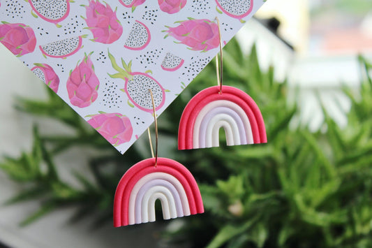 Statement Rainbow Earrings, Pink Hoops, Clay Earrings, Statement Earrings, Handmade, Rainbow Clay Earrings, Large Hoop Earrings, Geometric,