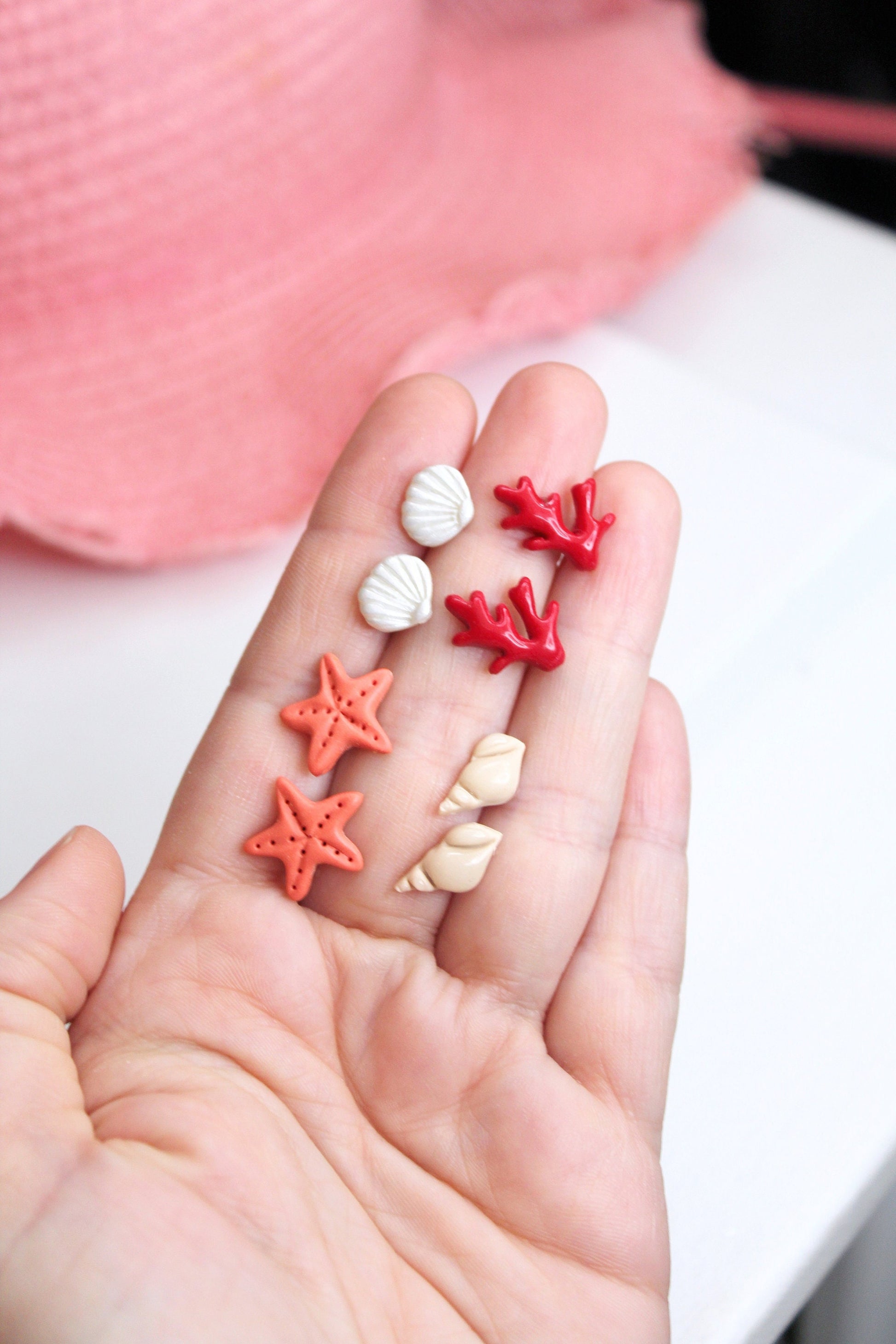 Summer Stud Earrings, Seashell, Seastar, Coral, Starfish, Polymer Clay Stud Earrings, Stud Pack, Tiny Stud Earrings, Tiny Earrings, Handmade