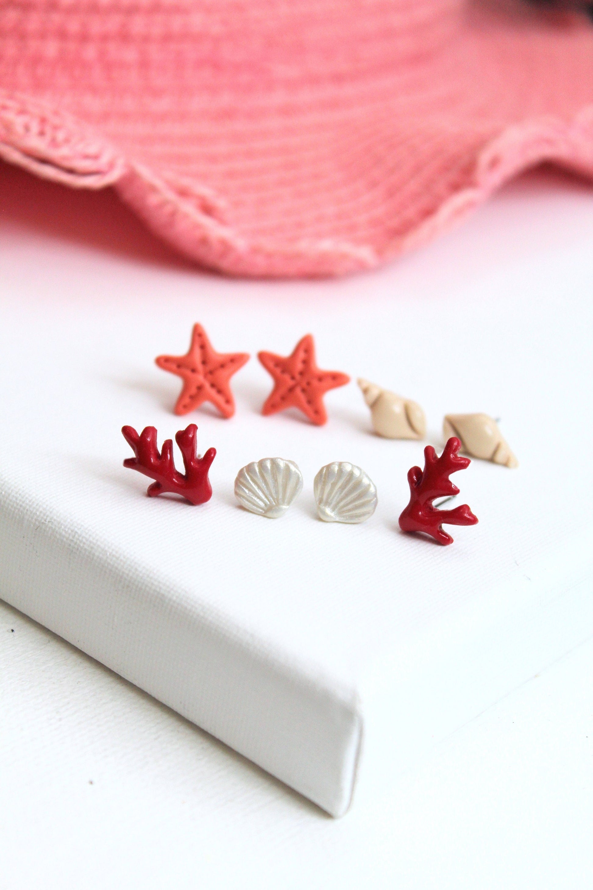 Summer Stud Earrings, Seashell, Seastar, Coral, Starfish, Polymer Clay Stud Earrings, Stud Pack, Tiny Stud Earrings, Tiny Earrings, Handmade
