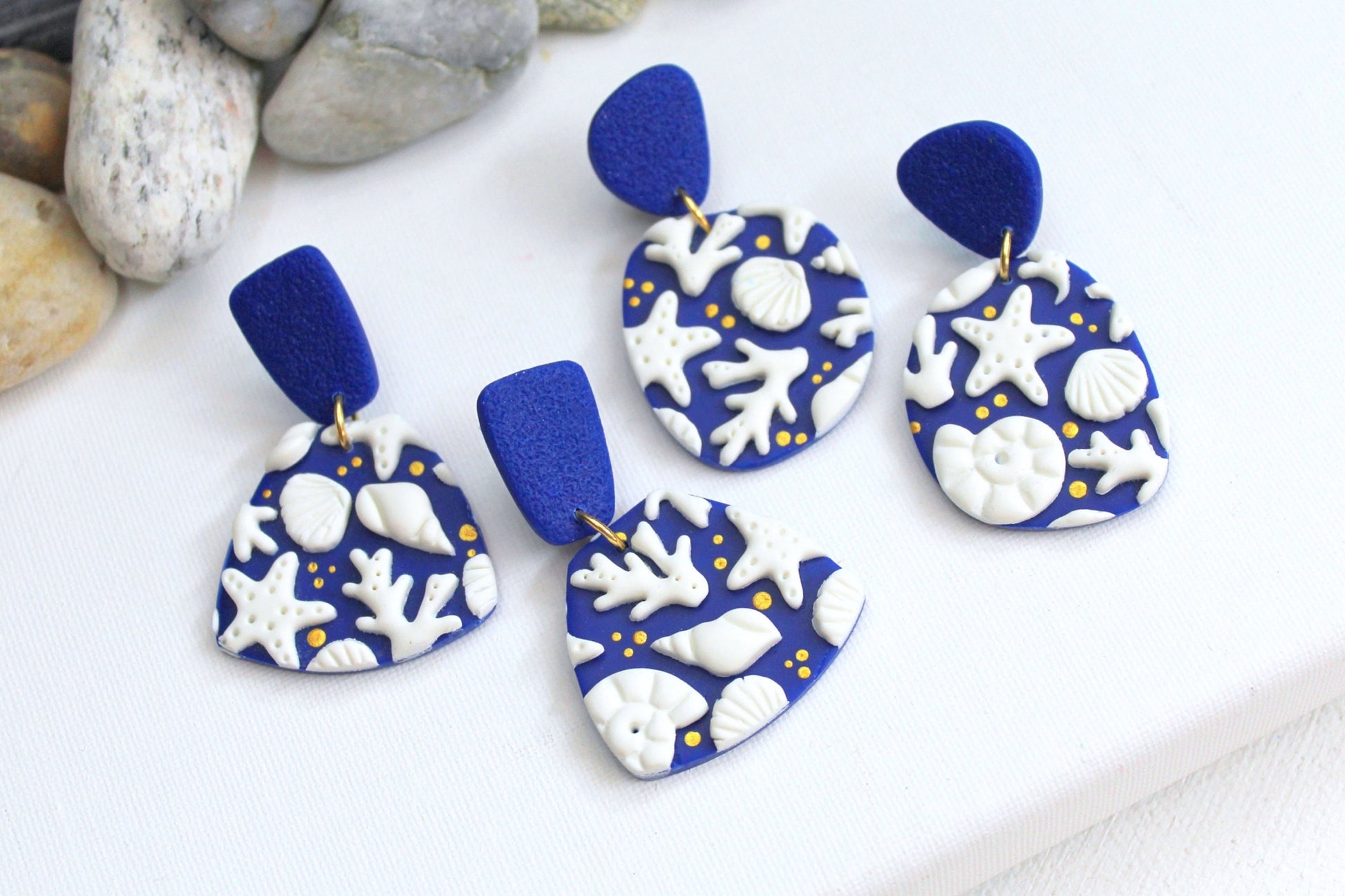 Summer Dangle Earrings, Shell, Starfish Earrings, Polymer Clay Earrings, Statement Earrings, Handmade, Gift, Blue, Summer Earrings,Tropical