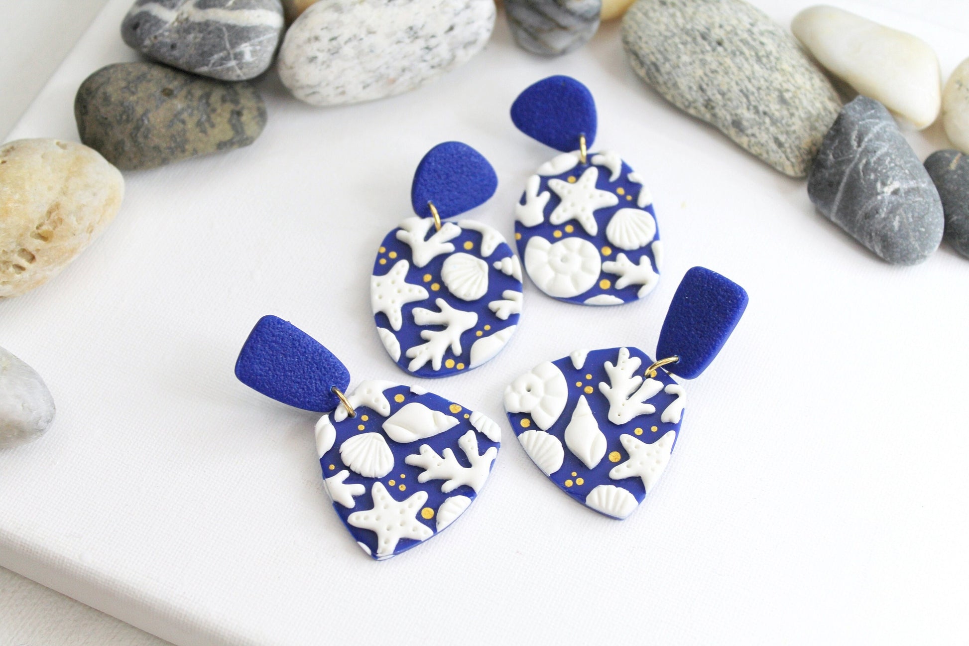 Summer Dangle Earrings, Shell, Starfish Earrings, Polymer Clay Earrings, Statement Earrings, Handmade, Gift, Blue, Summer Earrings,Tropical