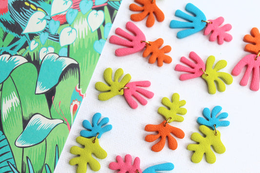 Matisse Earrings, Coral Earrings, Polymer Clay Earrings, Summer Earrings, Coral Dangle, Handmade, Modern Earrings, Gift for Her, Summer