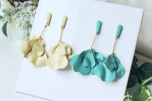 Handmade Earrings, Petal Earrings, Flower Earrings, Statement Earrings, Rose Petal Earrings, Floral Dangle Earrings, Floral, Boho Rose Petal
