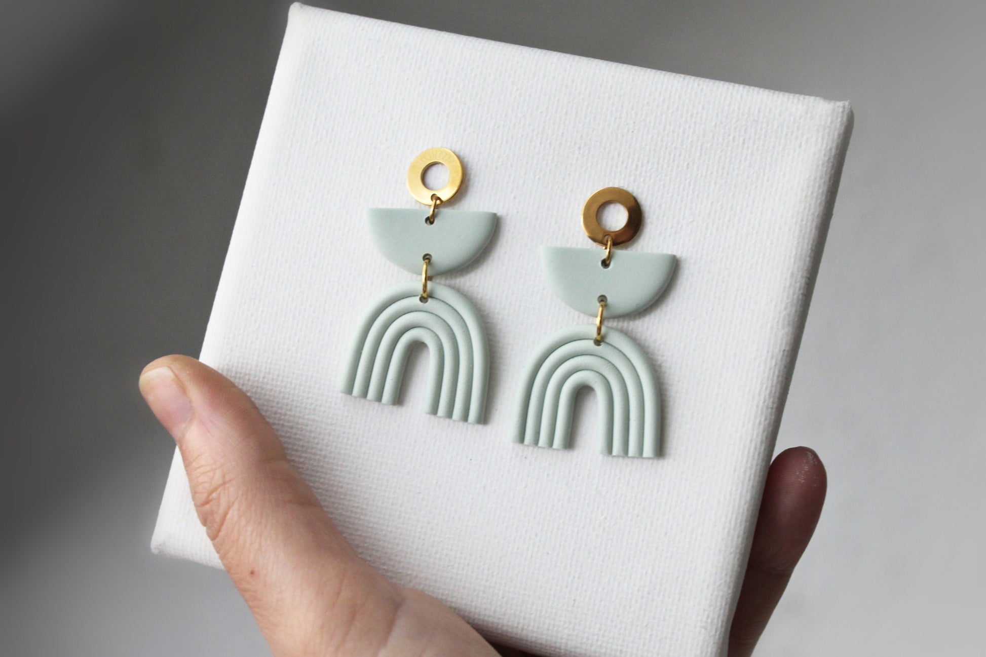 Light Blue Rainbow Earrings, Boho Earrings, Statement Earrings, Clay Earrings, Geometric, Rainbow Clay Earrings,Minimalist,Handmade Gift