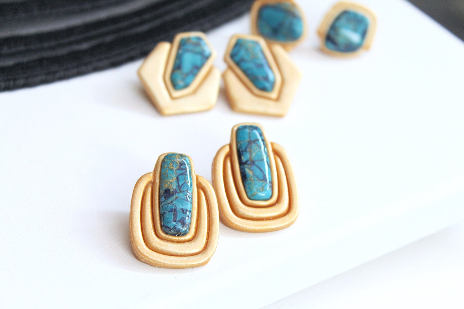 Turquoise Earrings Studs, Polymer Clay Earrings, Handmade Jewelry, Aqua Earrings, Marble Clay Earrings, Elegant,Turquoise Earrings Gold,Gift