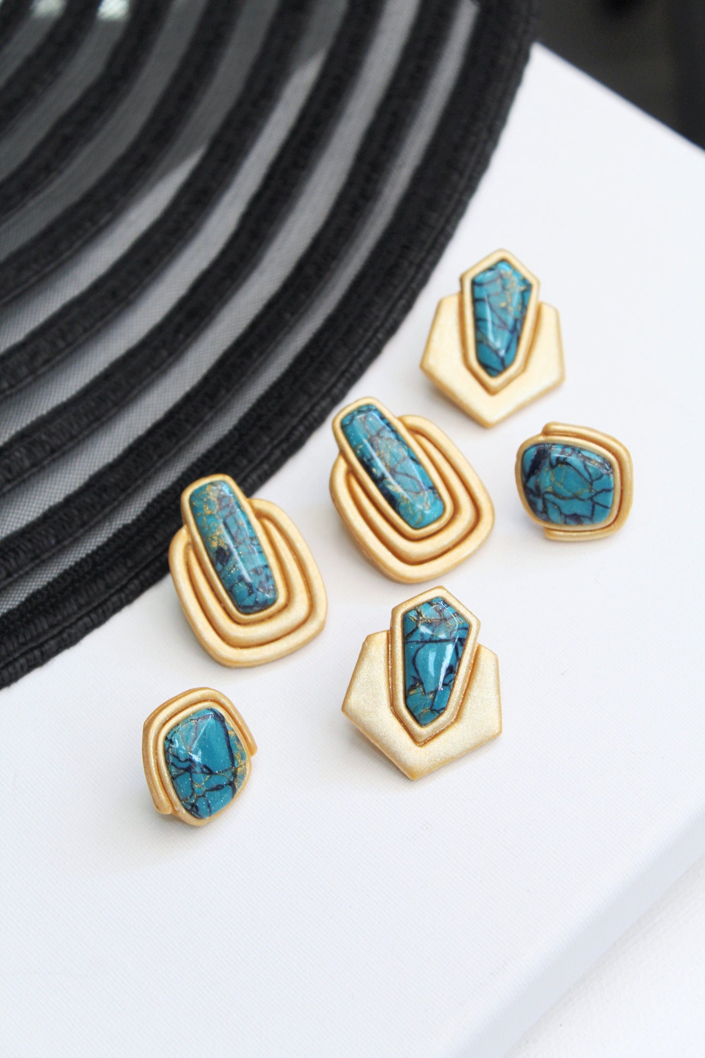 Turquoise Earrings Studs, Polymer Clay Earrings, Handmade Jewelry, Aqua Earrings, Marble Clay Earrings, Elegant,Turquoise Earrings Gold,Gift