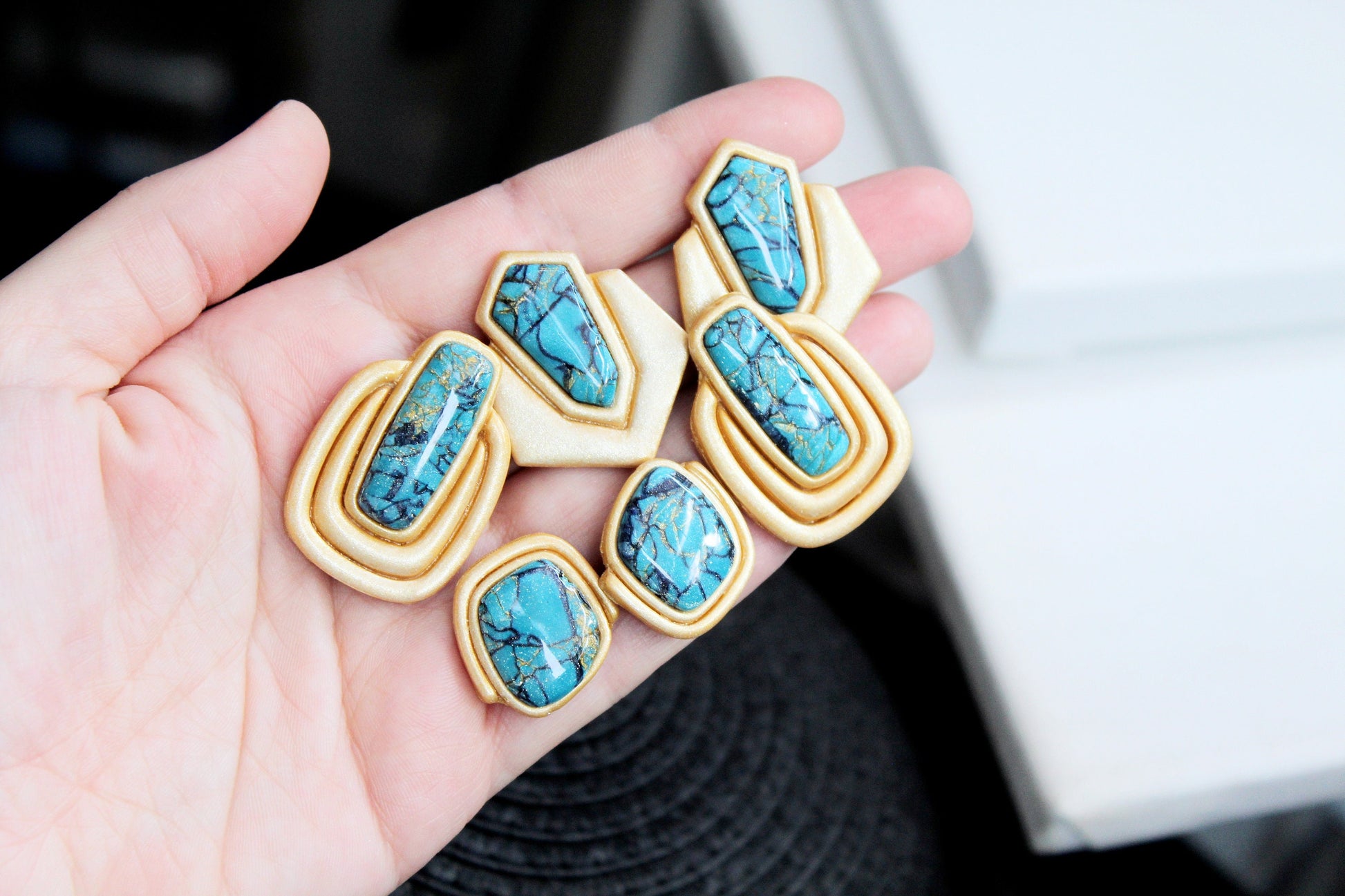 Turquoise Earrings Studs, Polymer Clay Earrings, Handmade Jewelry, Aqua Earrings, Marble Clay Earrings, Elegant,Turquoise Earrings Gold,Gift