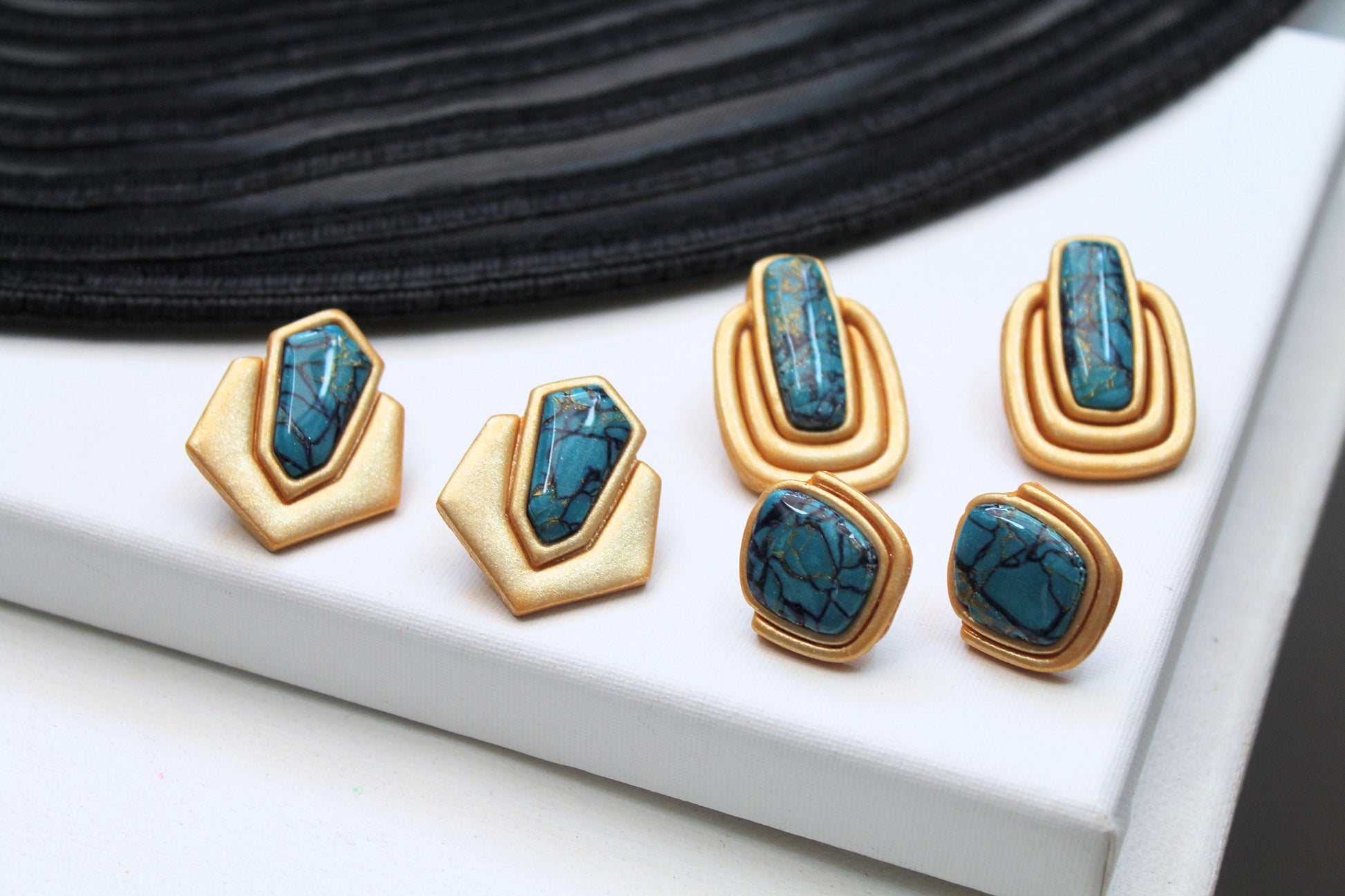 Turquoise Earrings Studs, Polymer Clay Earrings, Handmade Jewelry, Aqua Earrings, Marble Clay Earrings, Elegant,Turquoise Earrings Gold,Gift