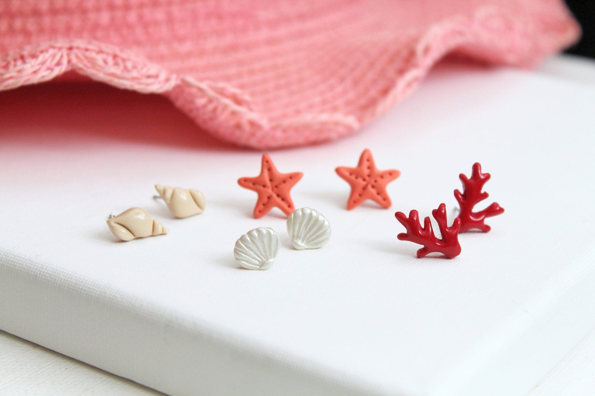 Summer Stud Earrings, Seashell, Seastar, Coral, Starfish, Polymer Clay Stud Earrings, Stud Pack, Tiny Stud Earrings, Tiny Earrings, Handmade