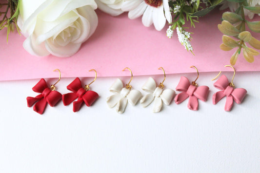 Bow Earrings, Valentine's Day Earrings, Bow Polymer Clay Earrings, Cute Earrings, Elegant Earrings, Pink Earrings, Handmade, Gift for Her