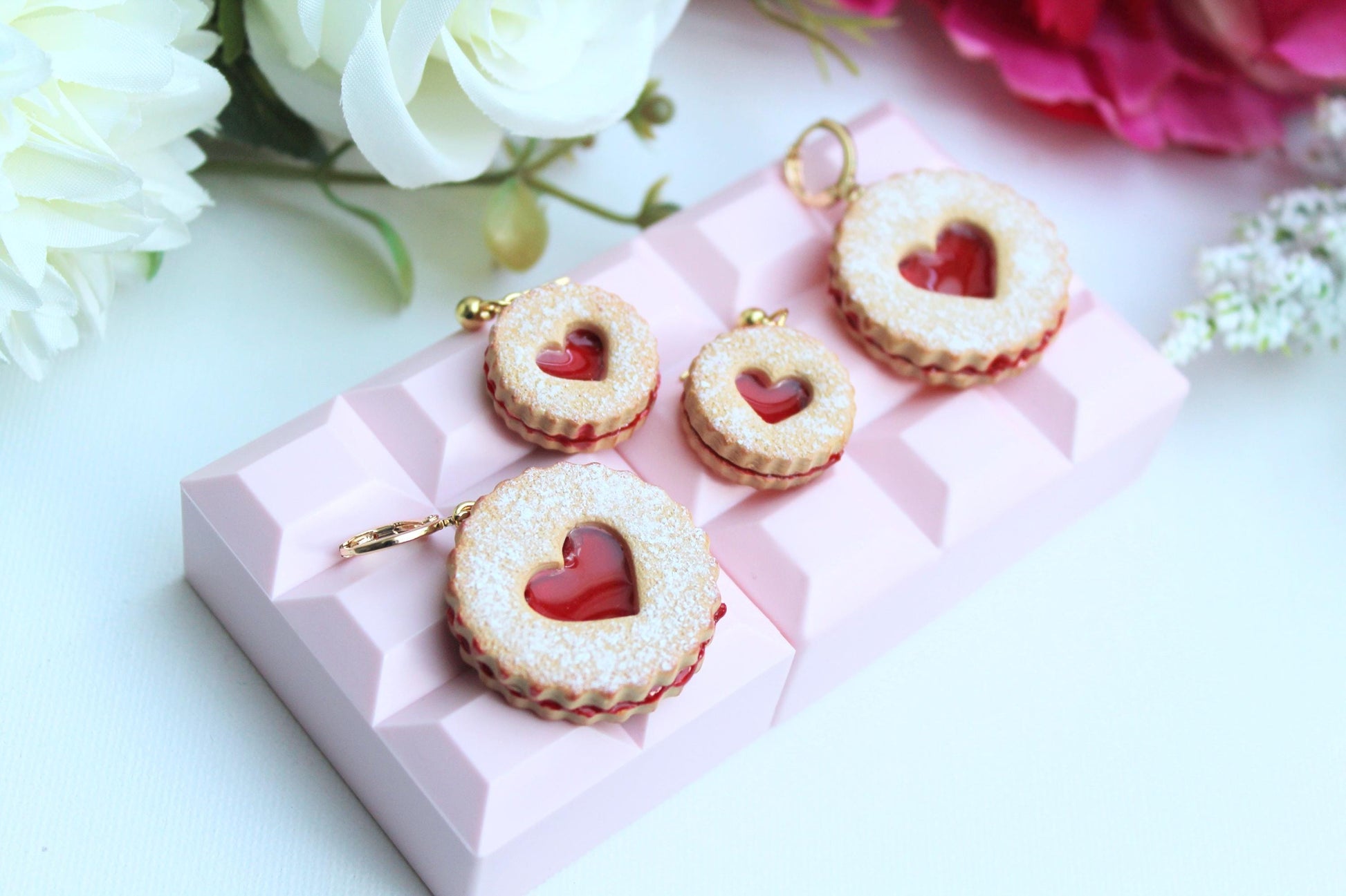 Linzer Cookie Earrings, Cookie Heart Earrings, Cookie Earrings, Valentine's Day Earrings, Polymer Clay Earrings, Cute Earrings, Handmade