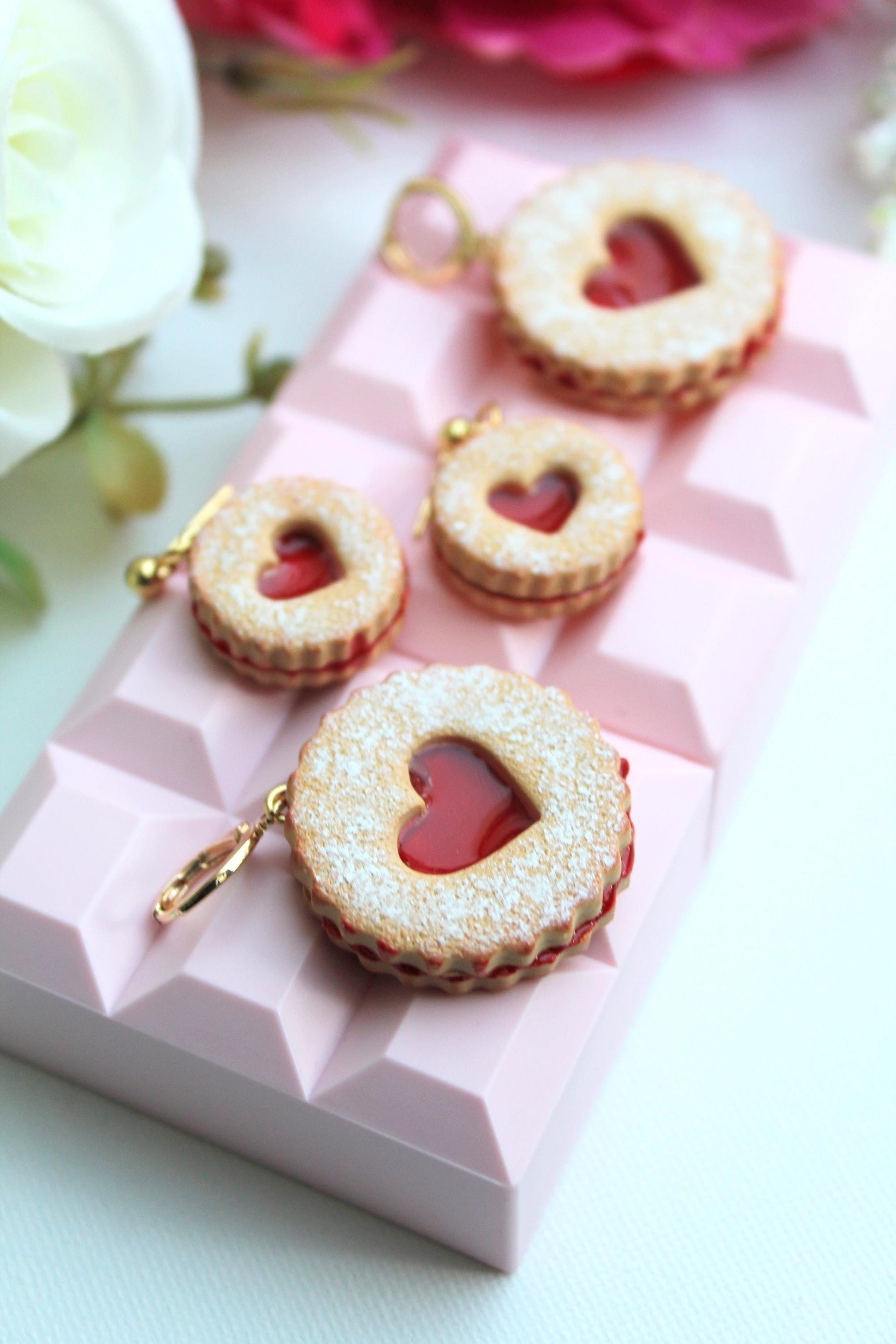Linzer Cookie Earrings, Cookie Heart Earrings, Cookie Earrings, Valentine's Day Earrings, Polymer Clay Earrings, Cute Earrings, Handmade
