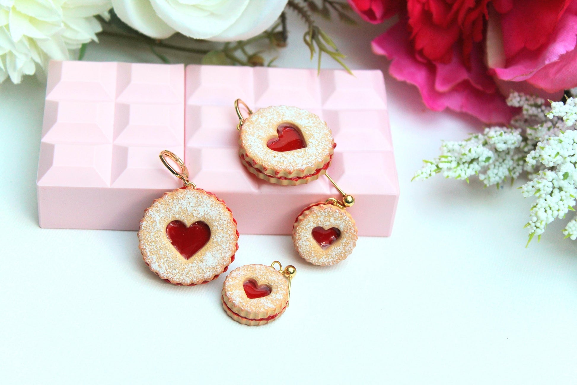 Linzer Cookie Earrings, Cookie Heart Earrings, Cookie Earrings, Valentine's Day Earrings, Polymer Clay Earrings, Cute Earrings, Handmade