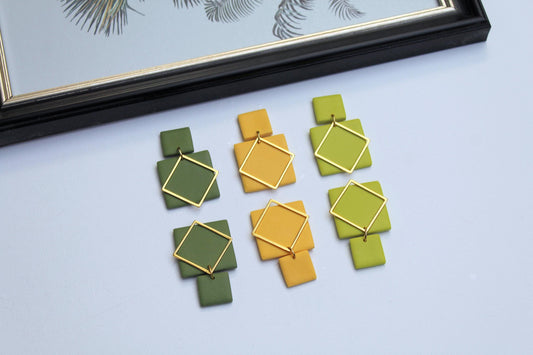 Geometric Earrings, Modern Earrings, Square Geometric Earrings, Polymer Clay Earrings, Statement Earrings, Spring Earrings,Handmade Earrings