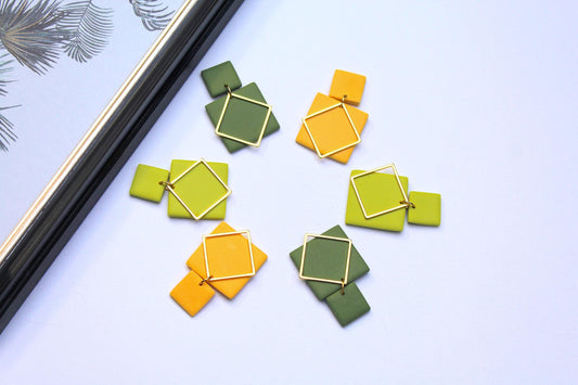 Geometric Earrings, Modern Earrings, Square Geometric Earrings, Polymer Clay Earrings, Statement Earrings, Spring Earrings,Handmade Earrings
