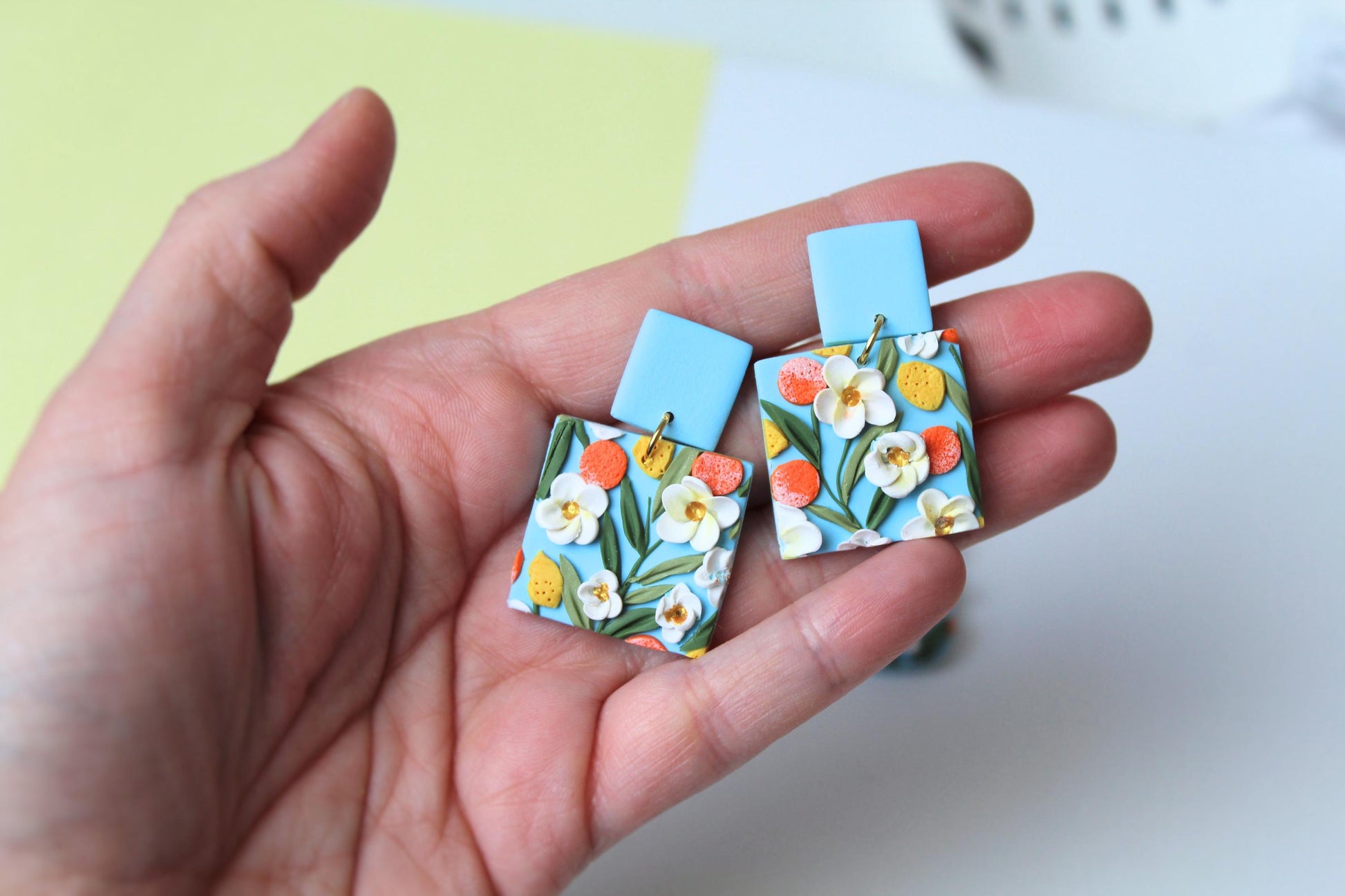 Spring Earrings, Orange and Lemon Earrings, Statement Earrings, Polymer Clay Earrings, Oranges Earrings, Fruit Dangle Earrings,Handmade,Gift