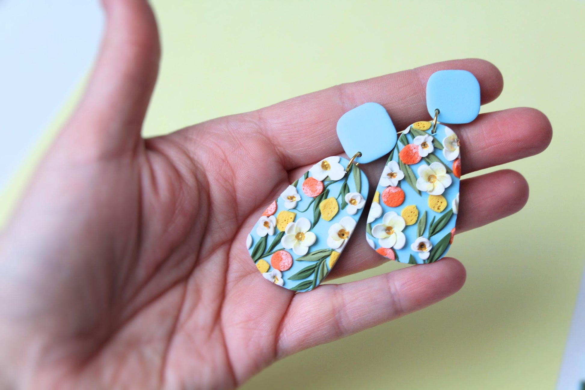 Spring Earrings, Orange and Lemon Earrings, Statement Earrings, Polymer Clay Earrings, Oranges Earrings, Fruit Dangle Earrings,Handmade,Gift