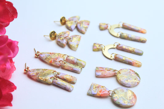 Marble Earrings, Statement Earrings, Pink, Green, Purple, Orange, Elegant Earrings, Polymer Clay Earrings, Aesthetic, Gold, Unique Earrings
