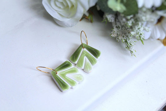 Green Hoop Earrings, Statement Earrings, Modern Dangle Earrings, Polymer Clay Earrings, Green Ombre, Handmade earrings, Geometric Hoop, Gift