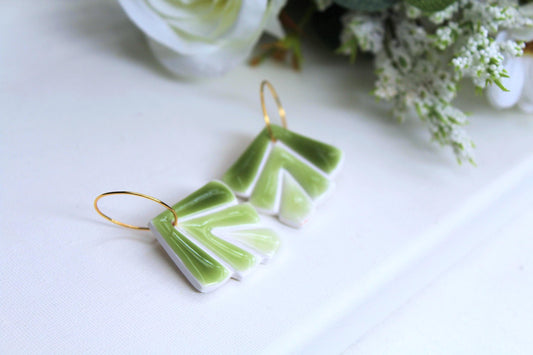 Green Hoop Earrings, Statement Earrings, Modern Dangle Earrings, Polymer Clay Earrings, Green Ombre, Handmade earrings, Geometric Hoop, Gift
