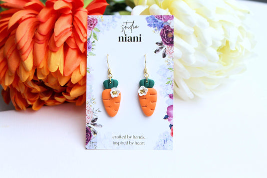 Carrot Earrings, Easter Earrings, Easter Dangle Earrings, Easter Gift, Polymer Clay Earrings, Spring Earrings, Handmade Gift, Cute Earrings