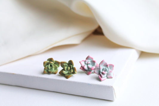 Succulent Earrings, Succulent Earrings Stud, Polymer Clay Earrings, Botanical Earrings, Handmade Earrings, Stud Earrings, Studs, Green, Gift